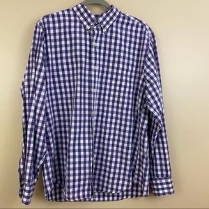 Men’s Tailored by J. crew, purple & white gingham, long sleeve, button down